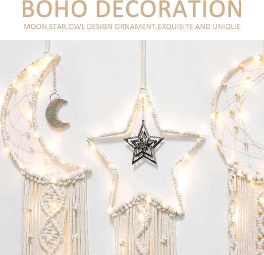 4 Pack Boho Dream Catcher Wall Decor Moon Dream Catcher Macrame Woven Wall Hanging Boho Home Decor Wall Art Beautiful Apartment Dorm Room Decor (Beige)