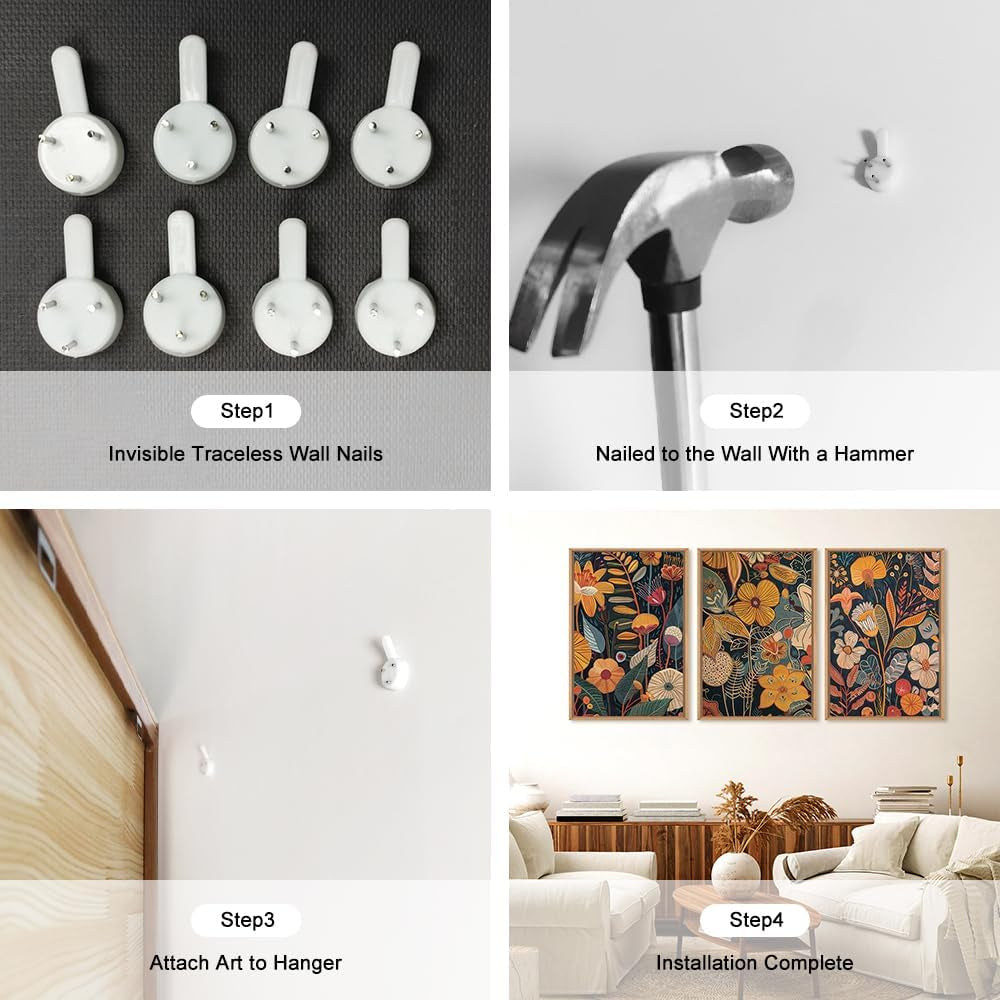 Burnt Orange Floral Framed Wall Art Set, Large Boho Botanical Canvas Wall Decor, Mid Century Modern Plant Wall Prints, 3 Piece 16X24 Inches Art Print for Living Room, Bedroom, Office