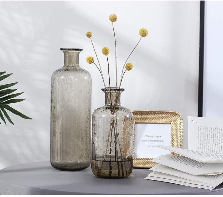 Bamberoom Handmade Bud Glass Vases , Pack of 1, Modern Simple Style Flower Vase for Home Shelf Decor and Office Table Decor. (D, Grey)