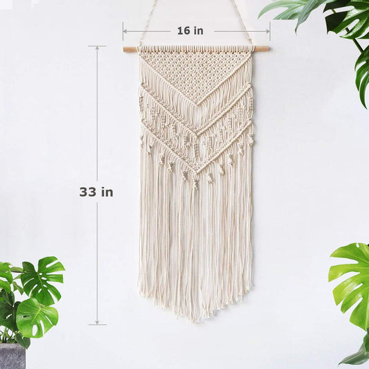 Macrame Wall Hanging Woven Boho Chic Wall Decor, Beautiful Geometric Wall Art for Apartment Dorm Bedroom Living Room Home Decoration, 16" W X 33" L