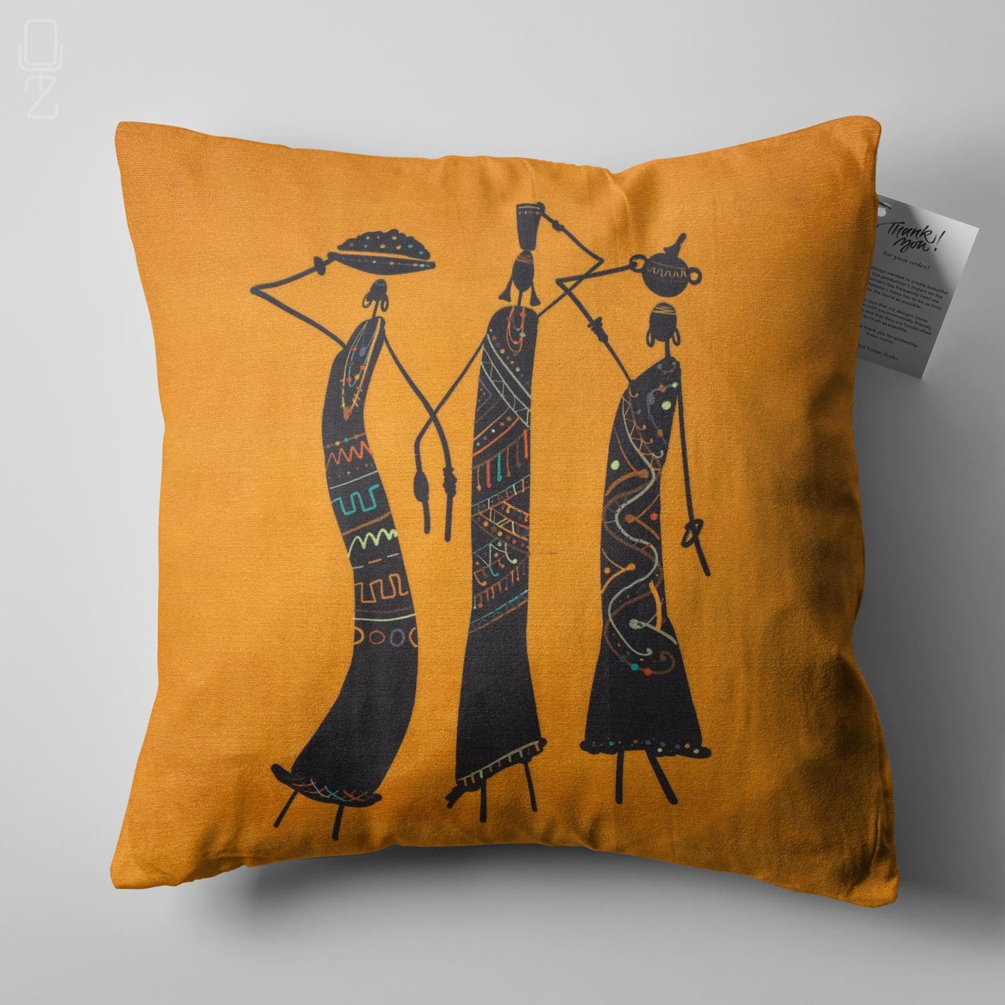 Abstract Orange Pillow Cover with Trio African Women Themed | Double Sided Printing on the Chenille with Different Size Options, OEKO-TEX®