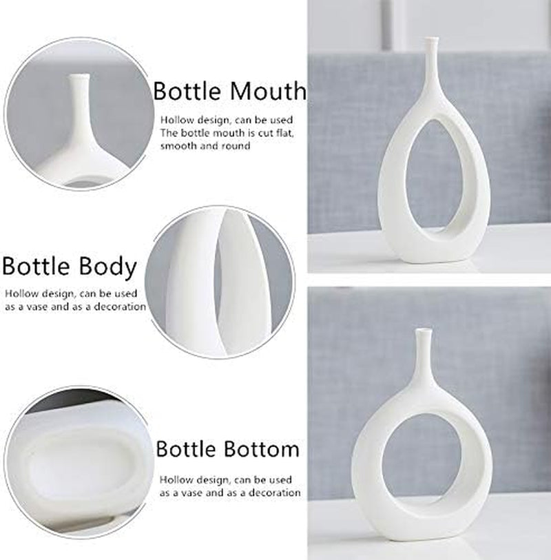 Samawi Black & White Vase Set of 2 - Black Ceramic Vases for Modern Living Room Decor