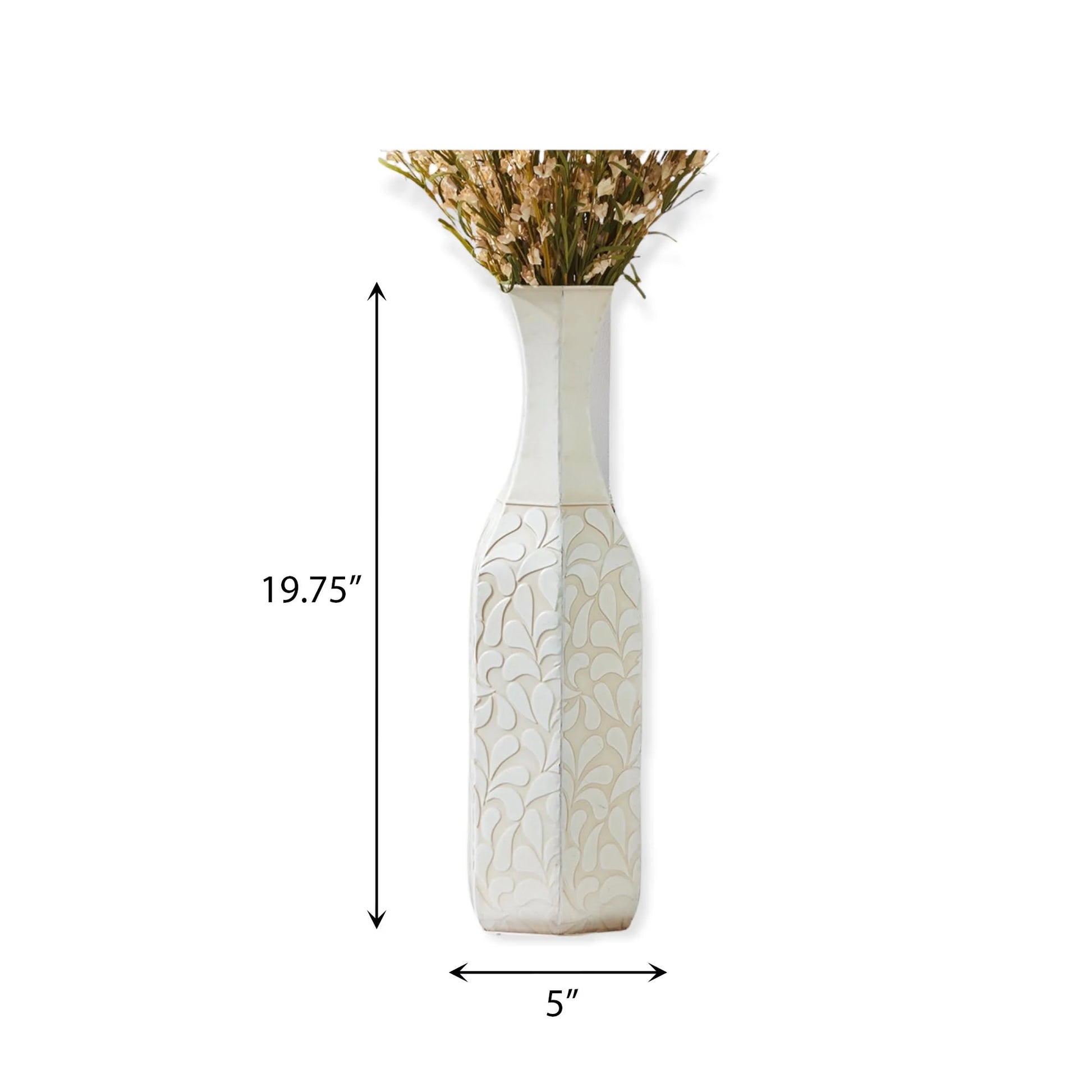 , 19.75" X 5" Antique Cream Decorative Vase with Scallop Detail