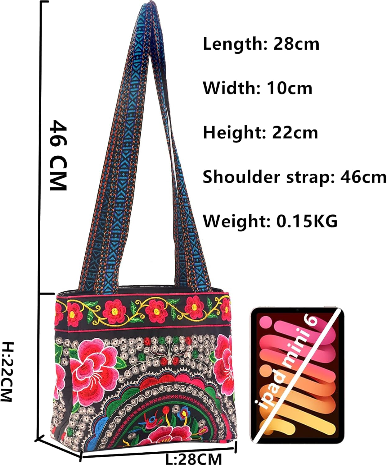 Hobo Crossbody Bag for Women, Vintage Ethnic Tribal Embroidered Boho Hippie Tote Handbags Shoulder Purse