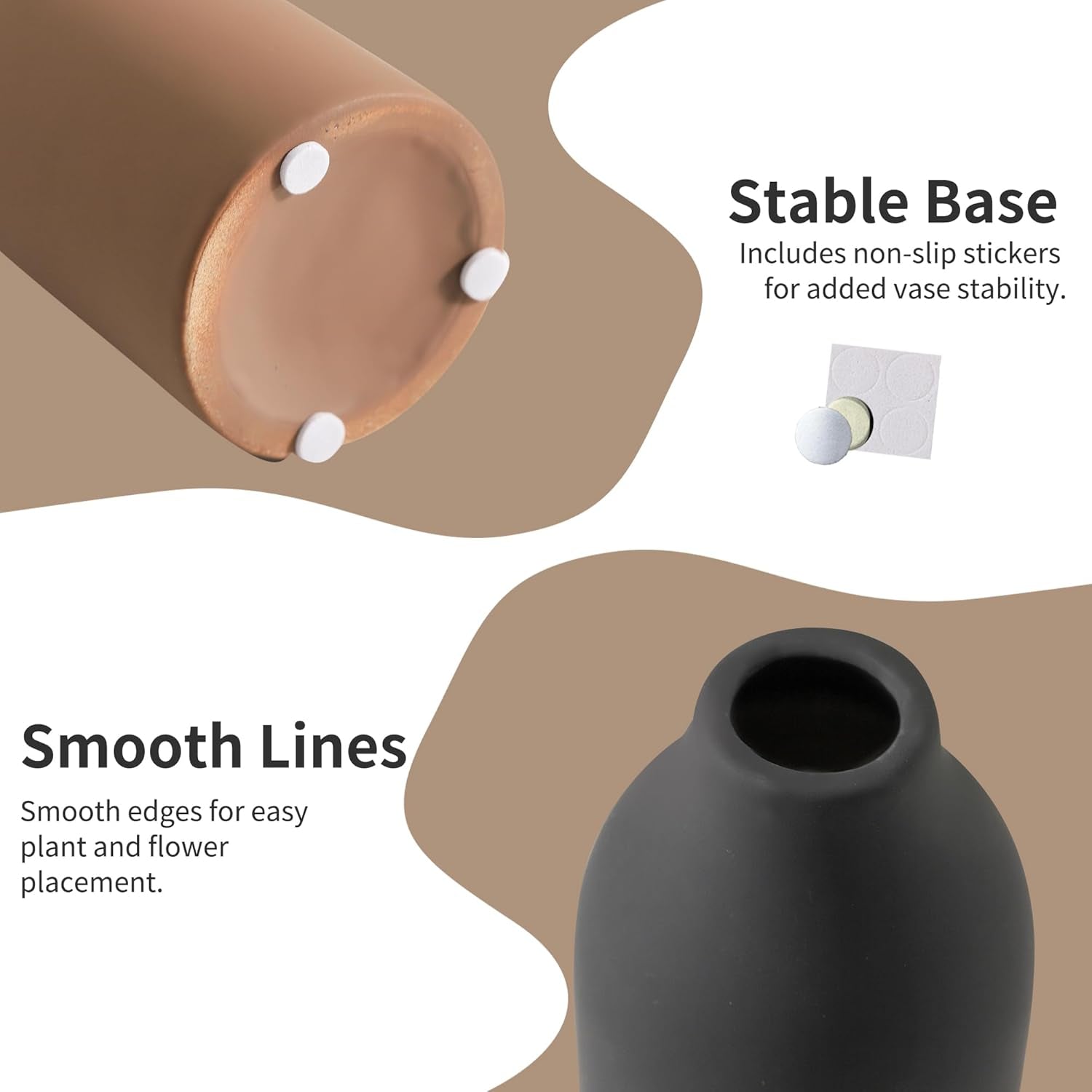 Elegant Ceramic Vase Set of 3 - Modern Farmhouse Home Decor for Fresh & Dried Flowers, Perfect for Bedroom, Living Room, Bookshelves, and Centerpieces - Boho Chic Decoration