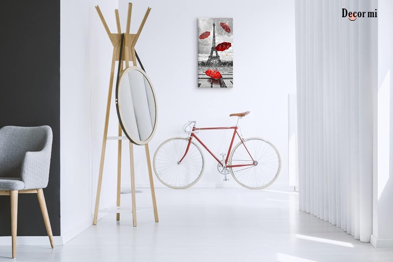 Paris Wall Art Red Umbrellas Canvas Prints Painting Black and White Paris Eiffel Tower Canvas Printing Artwork for Living Room Paris Decor for Bedroom Bathroom Kitchen Home 12X24 Inch