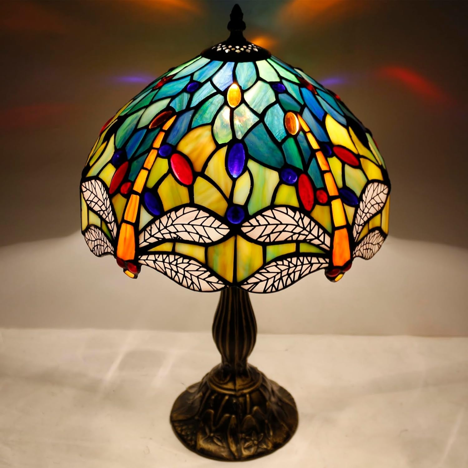 Stunning Tiffany Style Sea Blue & Yellow Dragonfly Table Lamp – Perfect Nautical Desk & Bedside Light for Bedroom, Living Room, & Home Office - 12x12x18 Inches