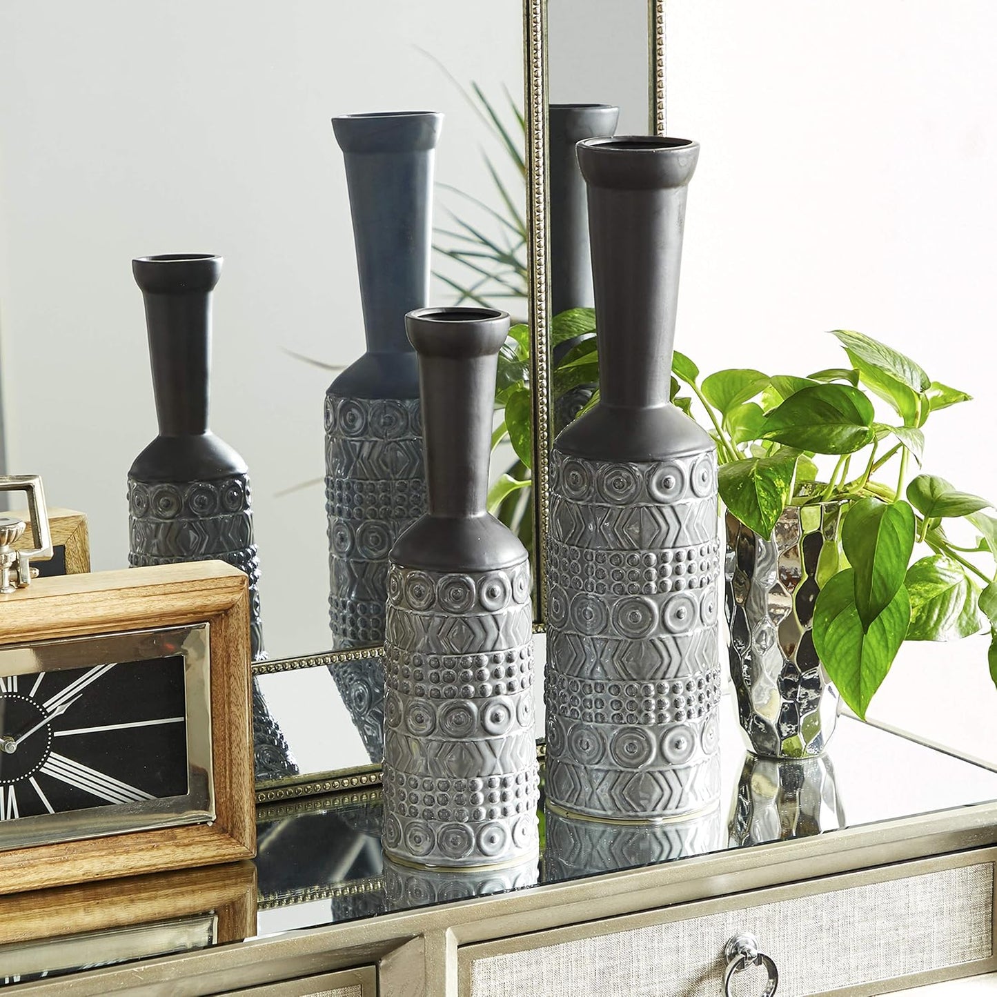 Vase, 4" L X 4" W X 16" H, Grey