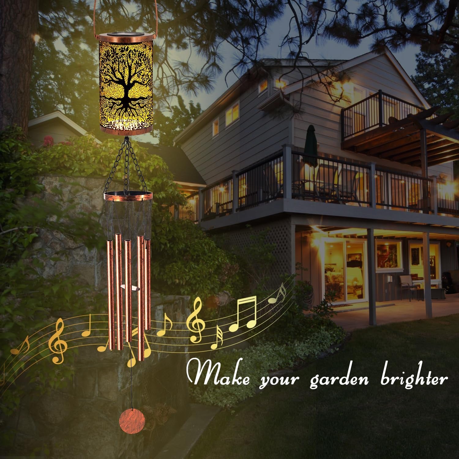 36" Solar Wind Chimes Hanging Lights Outdoor Detachable Led Lantern Metal Wind Chimes for outside Unique Tree Life Garden Hanging Solar Decorative as Gift for Mom Women Grandma (Bronze)