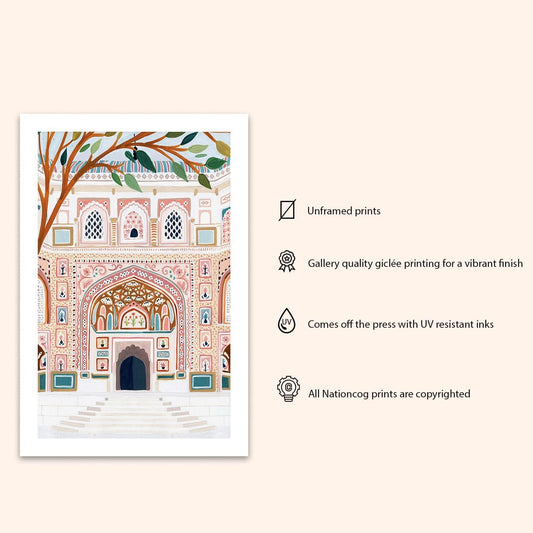 Amber Palace Jaipur Art Print, India Art Print, Jaipur Wall Art, Travel Print, Travel Poster, Housewarming Gift, Home Decor (Unframed) (9X11 In)