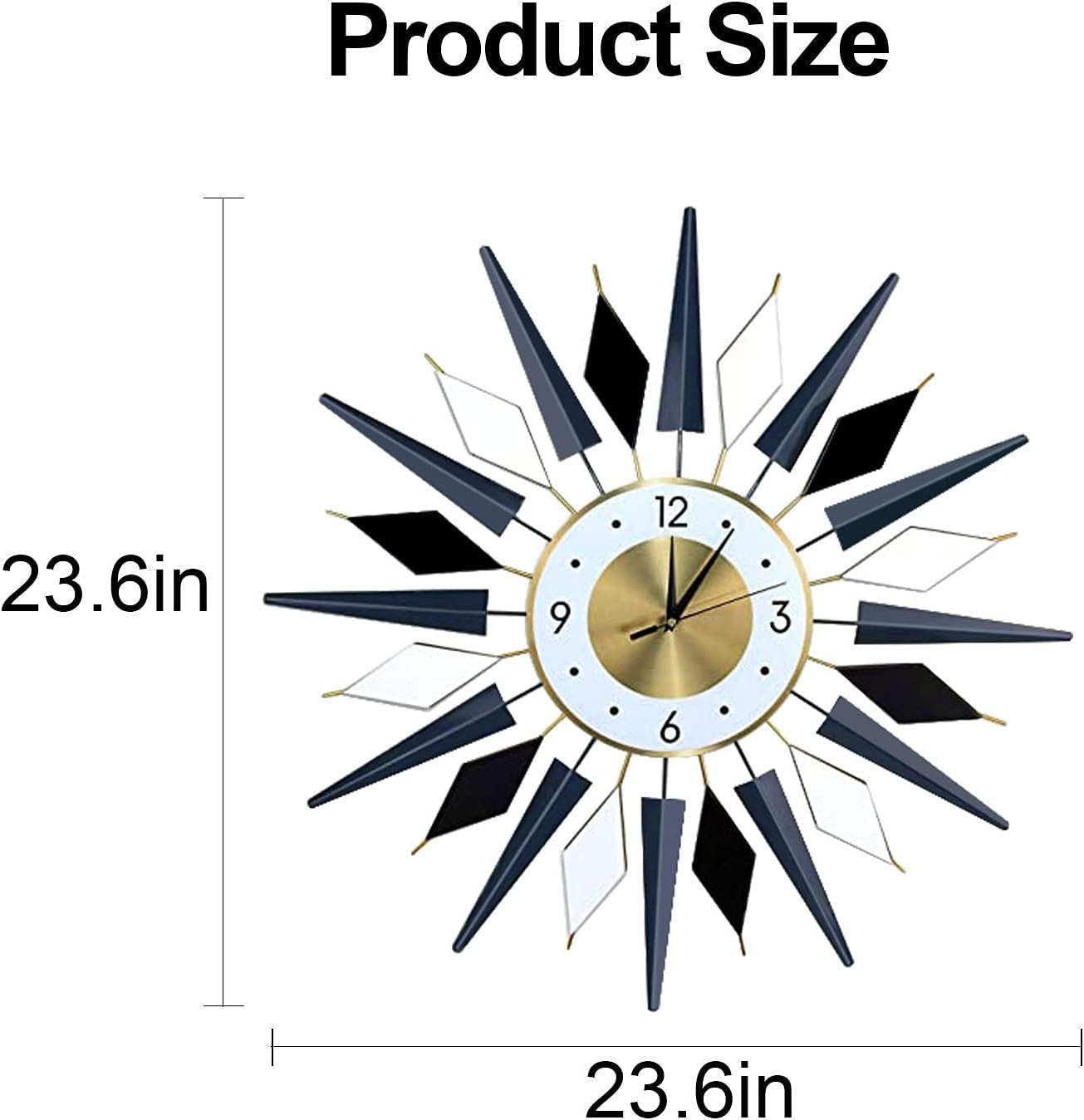 Large 23.6 INCH Metal Starburst Wall Clock,Non-Ticking Silent Quartz Mid-Century Satellite Large Wall Clocks, Big Wall Clocks for Living Room Kitchen Office Decor…