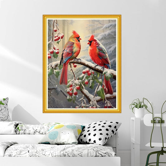 Stamped Cross Stitch Kits for Beginners Adults Needlepoint Kits for Beginners Embroidery Kits for Adults Crossstitch Kit for Beginners 11Ct-Bird Snow Scenery 16X20 Inch