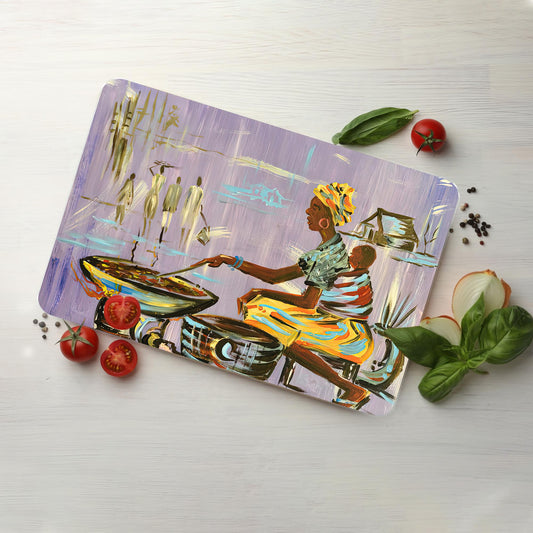 Authentic Nigerian Cutting Board, Mother Cooking Chopping Board, African Woman Cooking Cutting Board, Ethnic Chopping Board, Kitchen Decor,