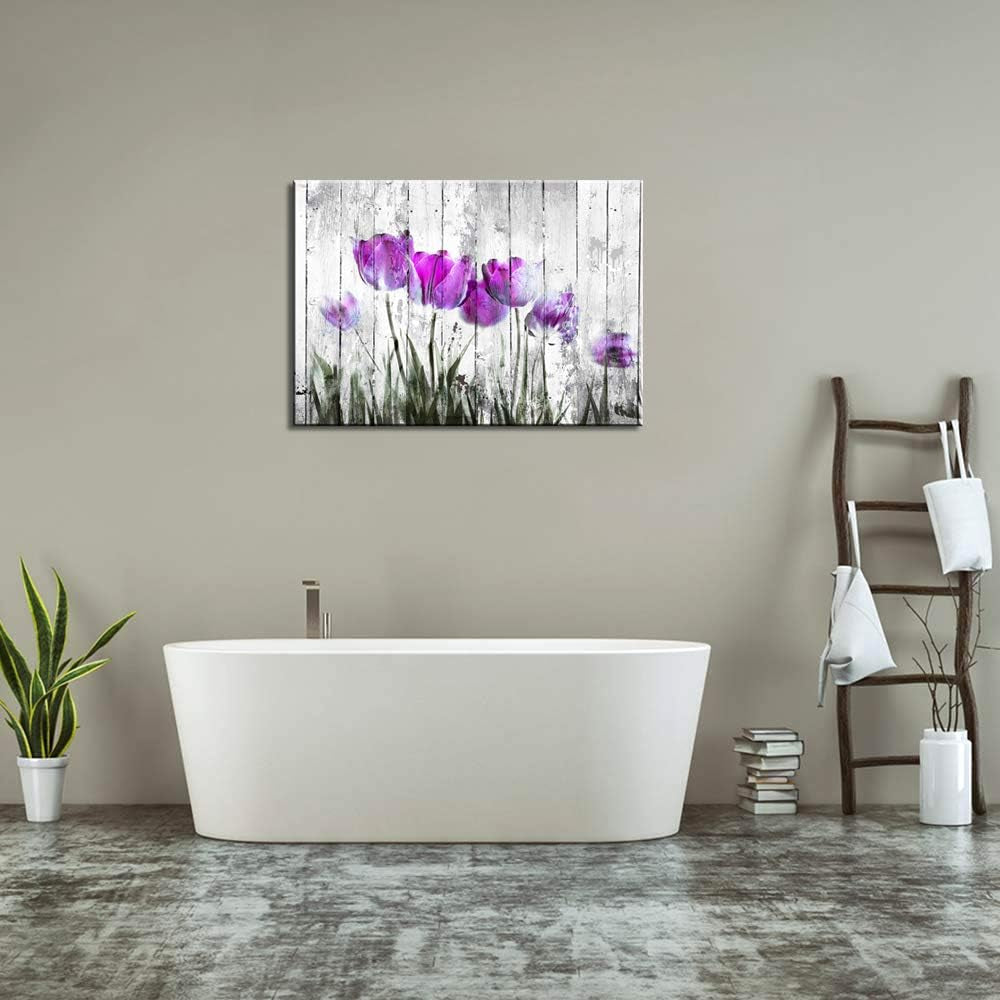 Tulip Wall Art for Bedroom Abstract Purple Flower Canvas Print 12"X16"Wall Art Painting for Living Room Wall Decor and Artwork Modern Home Decorations Framed Wall Art Photo Canvas Prints Ready to Hang