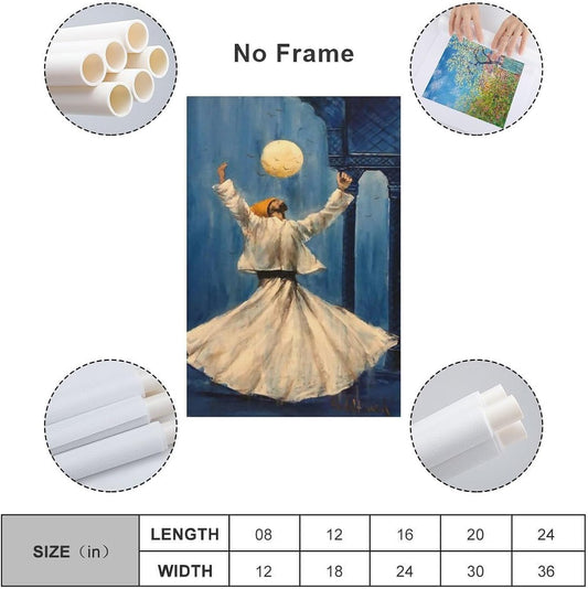 Poster Sufi Art Whirling Dervishes Turkish Dance Oil Painting Art Posters Abstract Muslim (28) Canvas Wall Art Posters Be Used for Room Aesthetics and Bedroom Living Room Decor Canvas Art Poster And