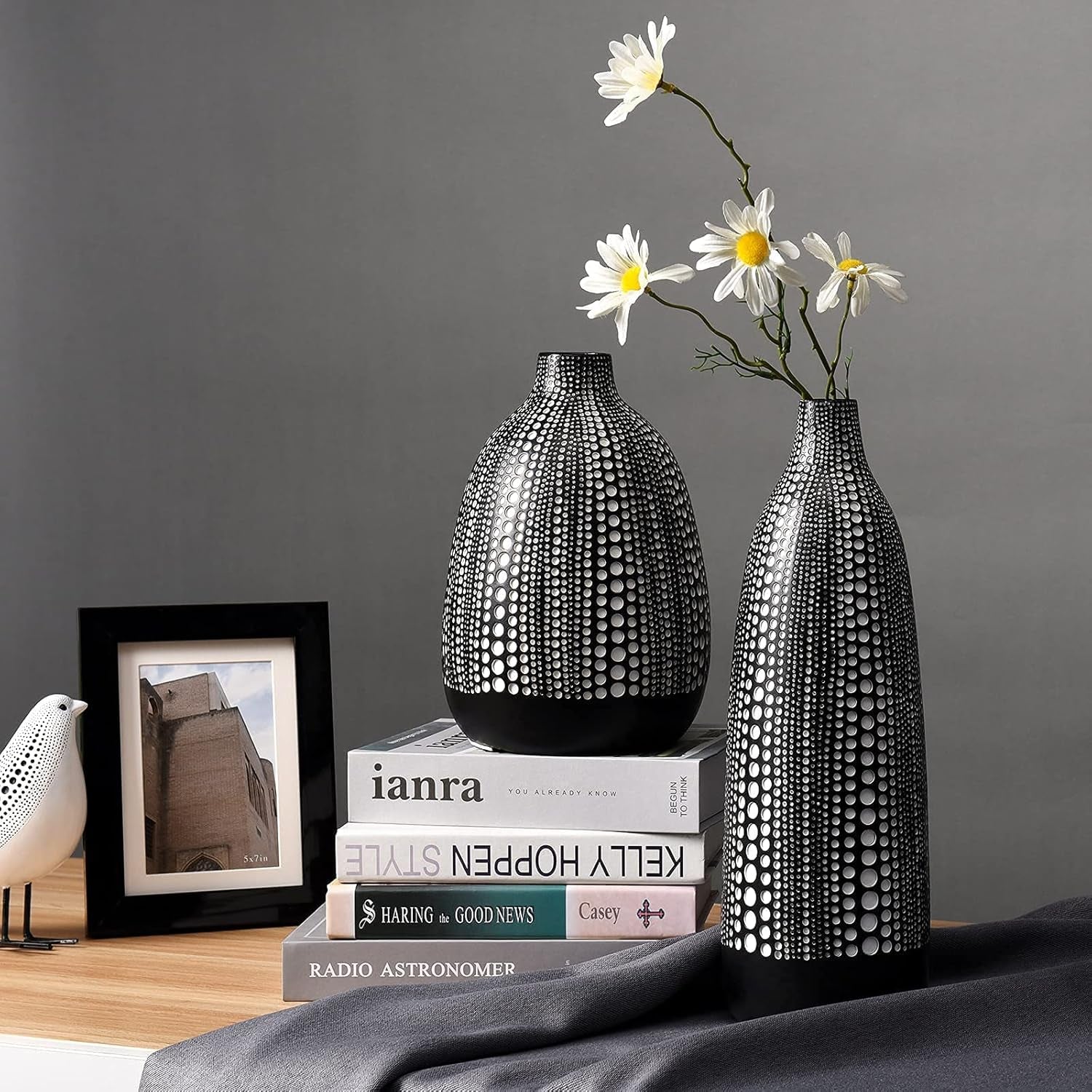 Black Vases for Home Decor - Modern Tall Vases for Office, Living Room, Bedroom, Dinning Table, Shelf, Bookshelf, Mantle, Entryway