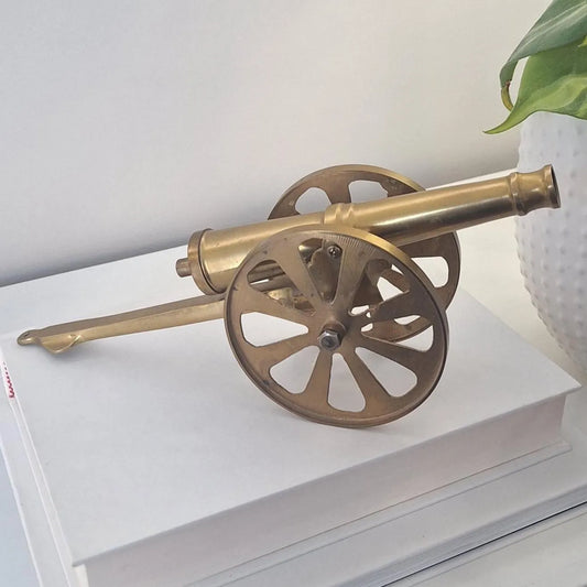 Vintage Brass Cannon Statue Decorative Ornamental Canon Sculpture Brass Collectible - Military - Bookshelf Styling Piece - Gift for Him