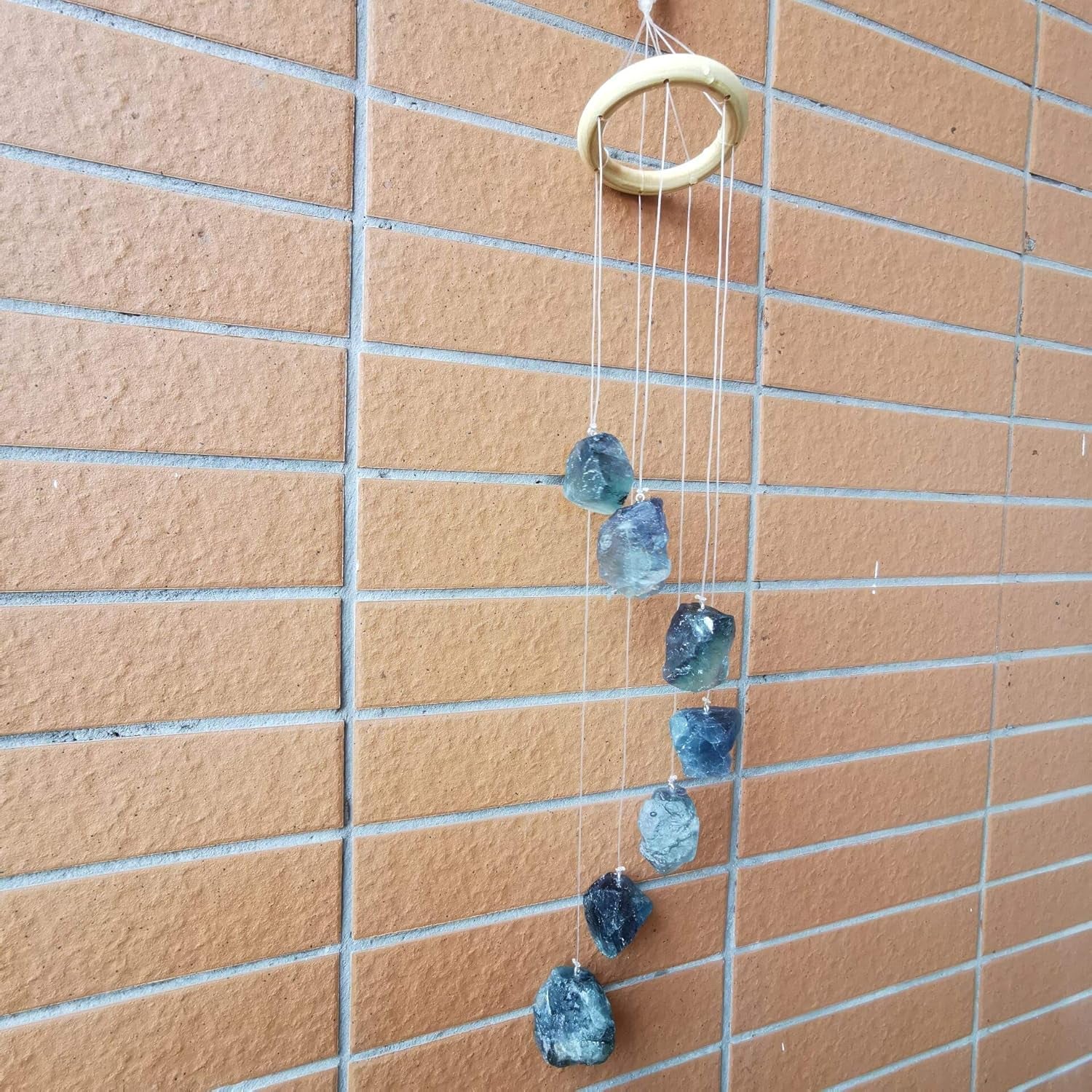 Natural Green Fluorite Raw Stones Wind Chime, Crystal and Healing Stones Decoration Figurine for Home Garden