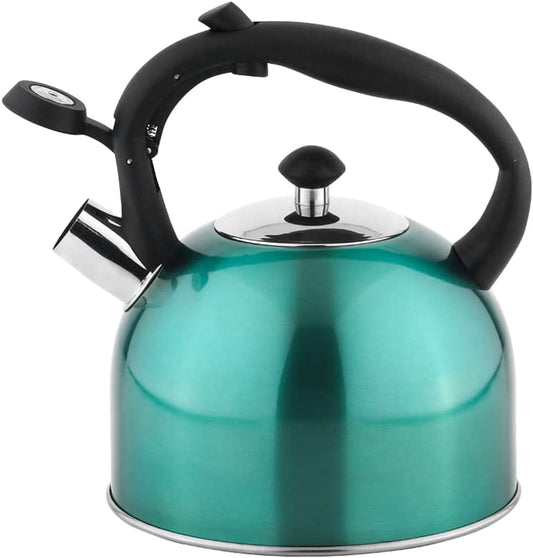Stainless Steel Tea Kettle, Hot Water Kettle with Whistle Spout, Fast Boiling, Ergonomic Handle, 2.4-Quart, Teal
