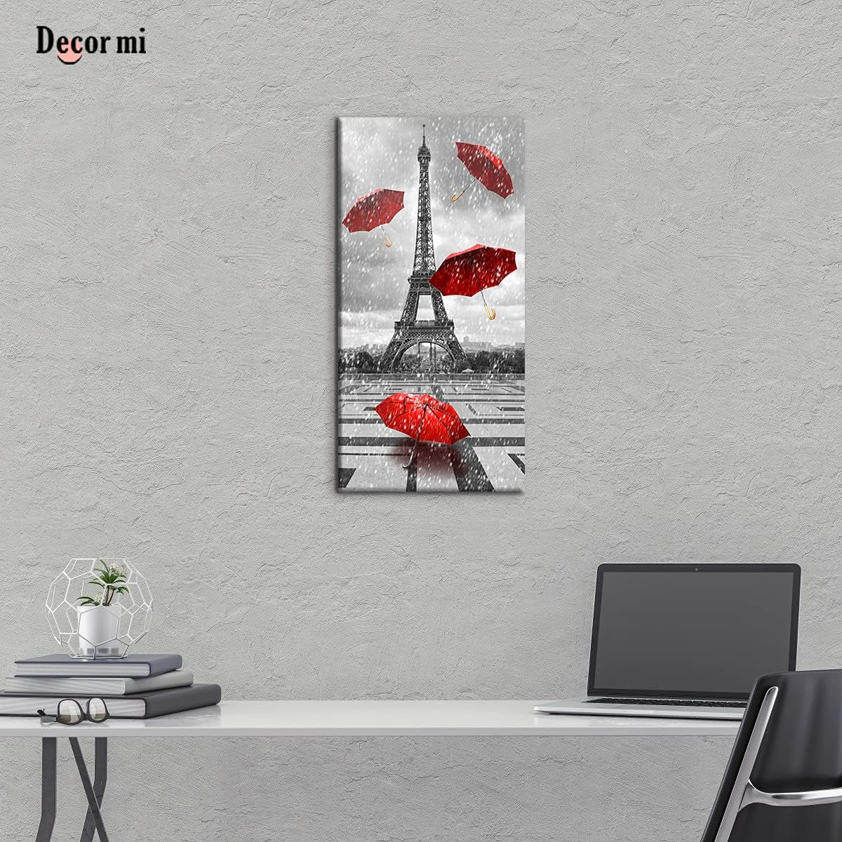 Paris Wall Art Red Umbrellas Canvas Prints Painting Black and White Paris Eiffel Tower Canvas Printing Artwork for Living Room Paris Decor for Bedroom Bathroom Kitchen Home 12X24 Inch
