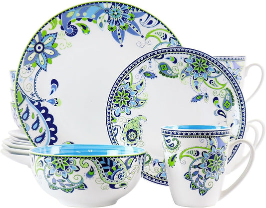 Blue Crush 16 Piece round Porcelain Dinnerware Set