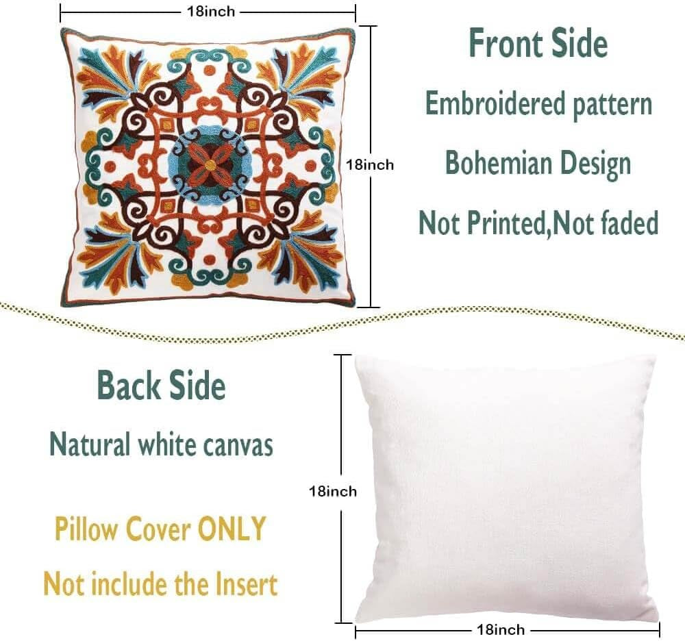Decorative Couch Pillow Covers for Living Room 18X18 Inches Set of 2 Embroidered Pattern Square Throw Pillows Case Cover for Sofa Bed Chair