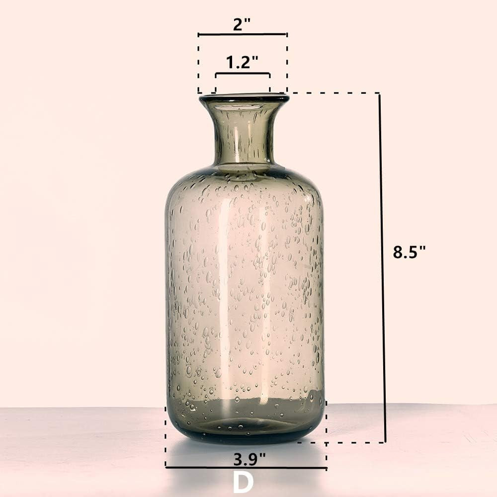 Bamberoom Handmade Bud Glass Vases , Pack of 1, Modern Simple Style Flower Vase for Home Shelf Decor and Office Table Decor. (D, Grey)