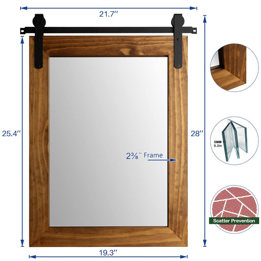 Barn Door Rustic Mirrors 28" X 22" Barnyard Mirror, Rustic Vintage Distressed Wood Farmhouse Mirror Wall Decor