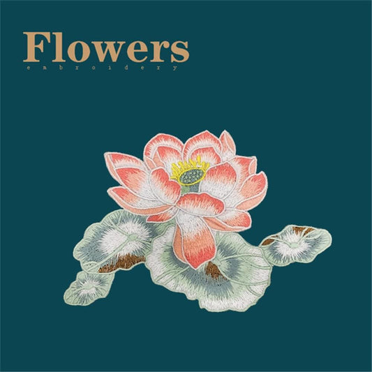 Lotus Embroidery Patch Iron on Beautiful Flower Stickers for Jacket Flight Suit T-Shirt Skirt Bag Decoration Embroidered DIY Patchwork Handmade Sew Garments Appliques, ZD03, PINK