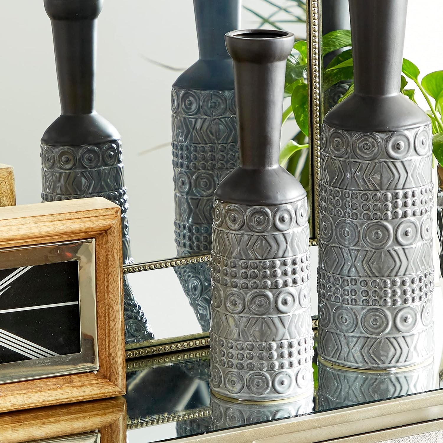 Vase, 4" L X 4" W X 16" H, Grey