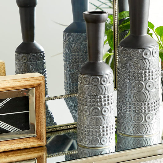 Vase, 4" L X 4" W X 16" H, Grey