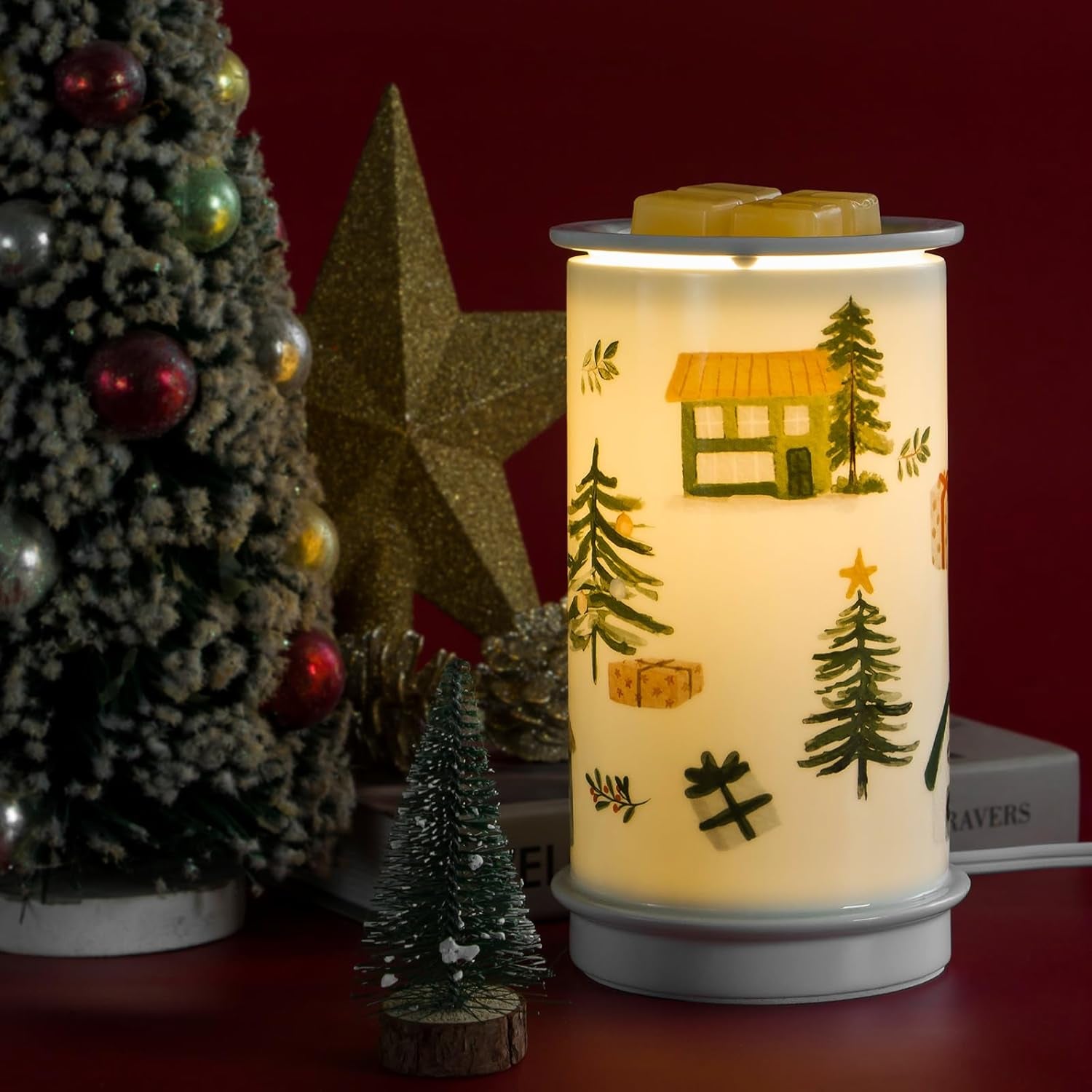 Ceramic Wax Melt Warmer,Candle Wax Warmer for Scented Wax Melter,Electric Wax Melts Wax Cubes Candle Lamp for Home Office Decor,Wax Burner as for Family and Friend, Farmhouse