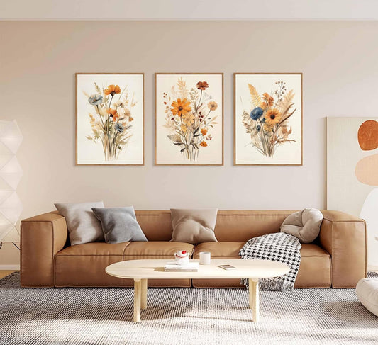 3Pcs Vintage Wildflower Canvas Wall Art Country Farmhouse Watercolor Flower Botanical Painting Pictures Wall Decor Floral Poster Print Artwork for Bedroom Living Room Girls Room Decoration Unframed