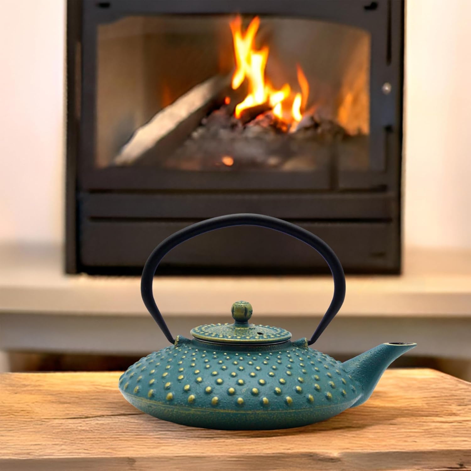 27.1Oz Small Cast Iron Teapot, Tea Kettle Coated with Enameled Interior for Stovetop Safe, Japanese Style Cast Iron Teapot with Stainless Steel Infuser for Loose Tea,Flat Pattern(800Ml)