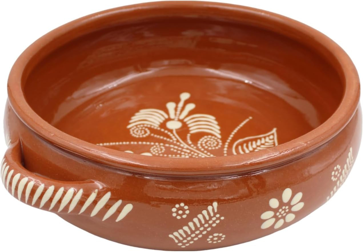 Traditional Portuguese Hand-Painted Vintage Clay Terracotta Cooking Pot Cazuela (N.2 7" Diameter)