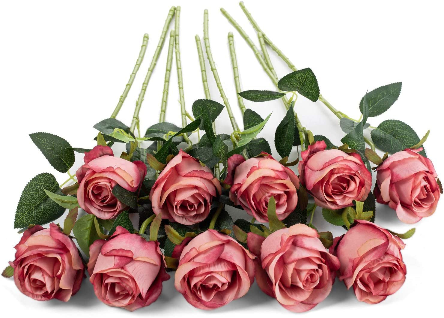 10Pcs Artificial Rose Flowers Long Stem Fake Silk Roses for DIY Wedding Bouquet Table Centerpiece Home Decor (Rose Red)