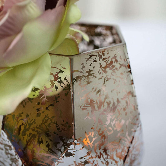 2 Pack 8" Pentagon Geometric Vases Mercury Glass Candle Holders - Silver | Rose Gold