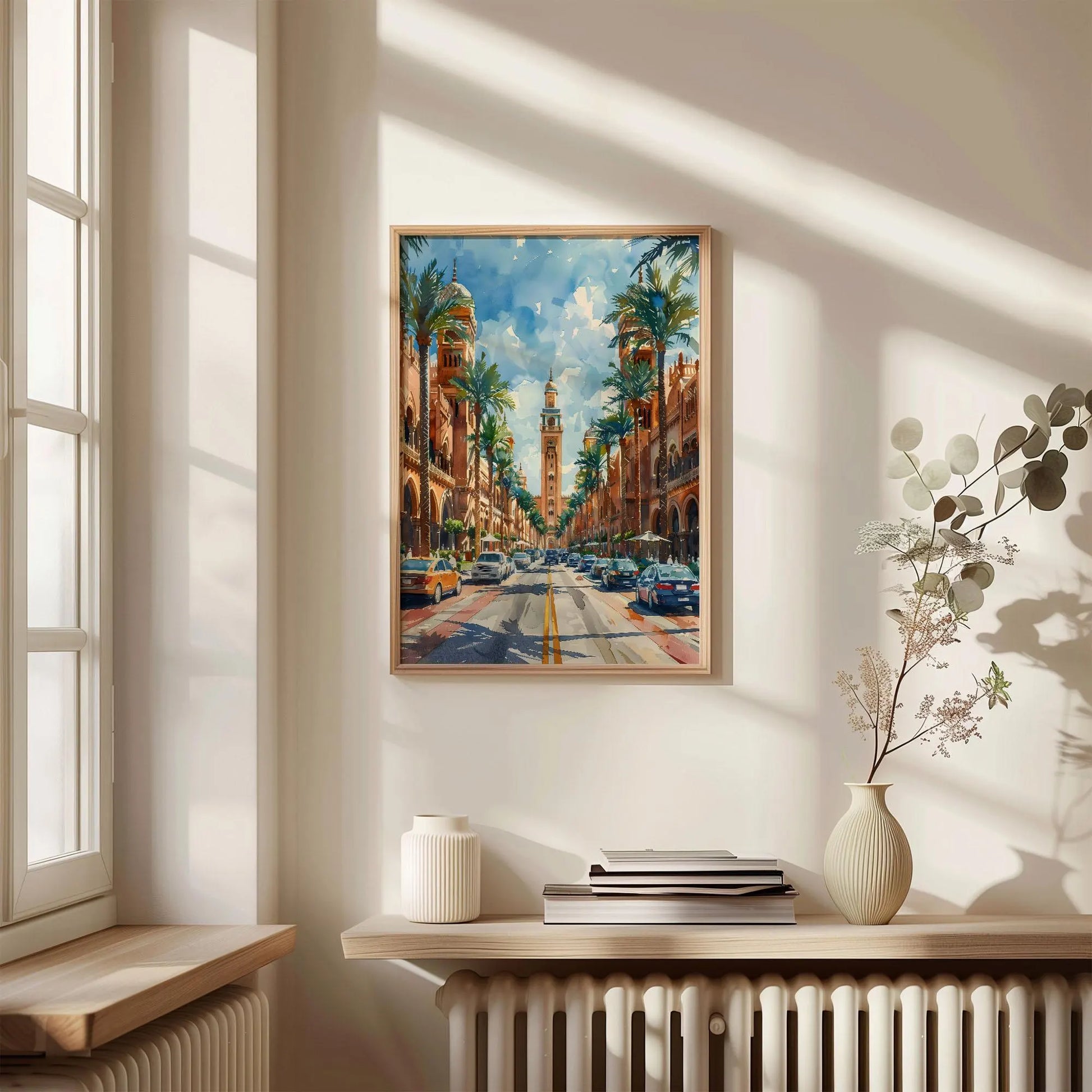 Riyadh Watercolor Painting, Saudi Arabia Wall Art, Maximal Decor, Mid Century Modern Wall Art, Skyline Poster, Print, C30-560