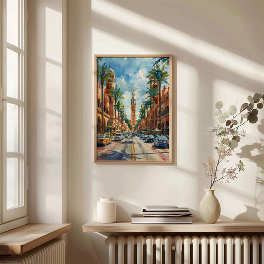 Riyadh Watercolor Painting, Saudi Arabia Wall Art, Maximal Decor, Mid Century Modern Wall Art, Skyline Poster, Print, C30-560