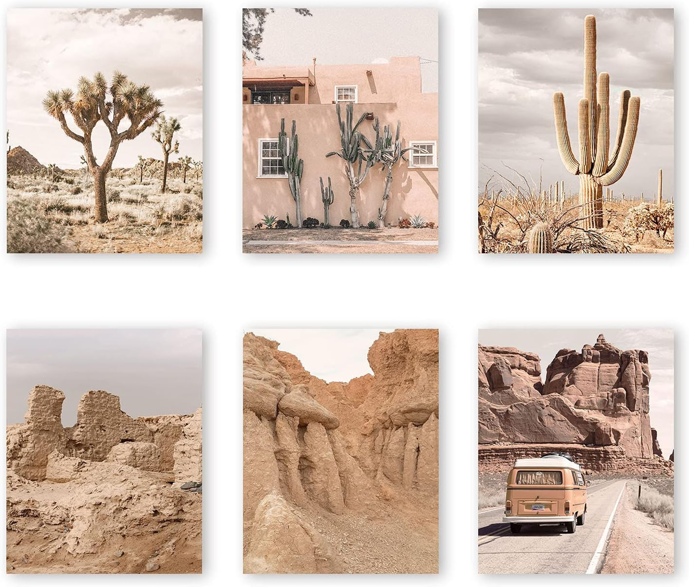 Dsert Wall Art Prints, Western Cactus Wall Decor, Boho Wall Decor for Bedroom Aesthetic, Set of 6, 8X10 Inches, Unframed