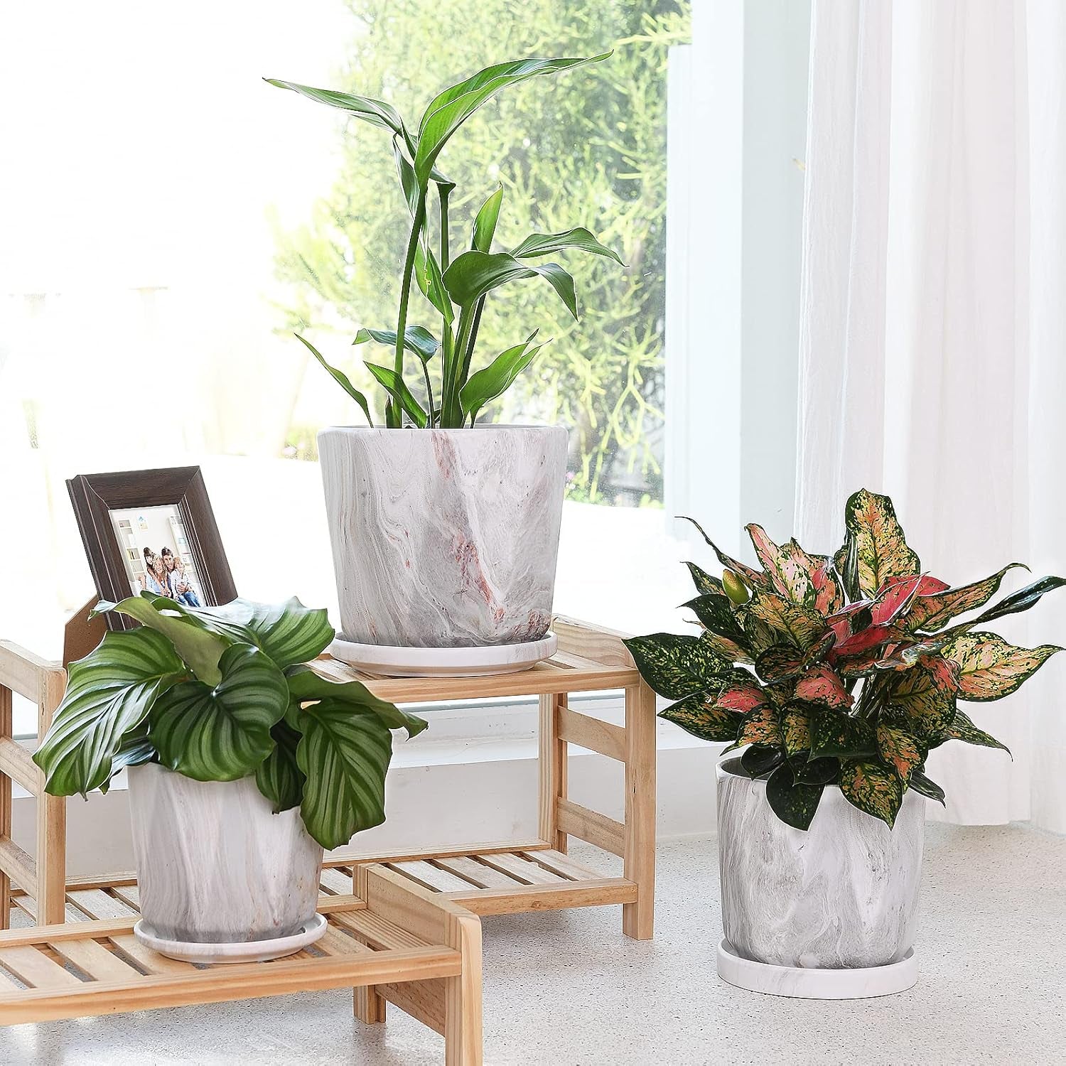 Plant Pots, 7.5+6+5 Inch Ceramic Pots Planters with Drainage Hole and Saucers, Flower Pots for Indoor Outdoor Plant, Great for Home Decor, Set of 3