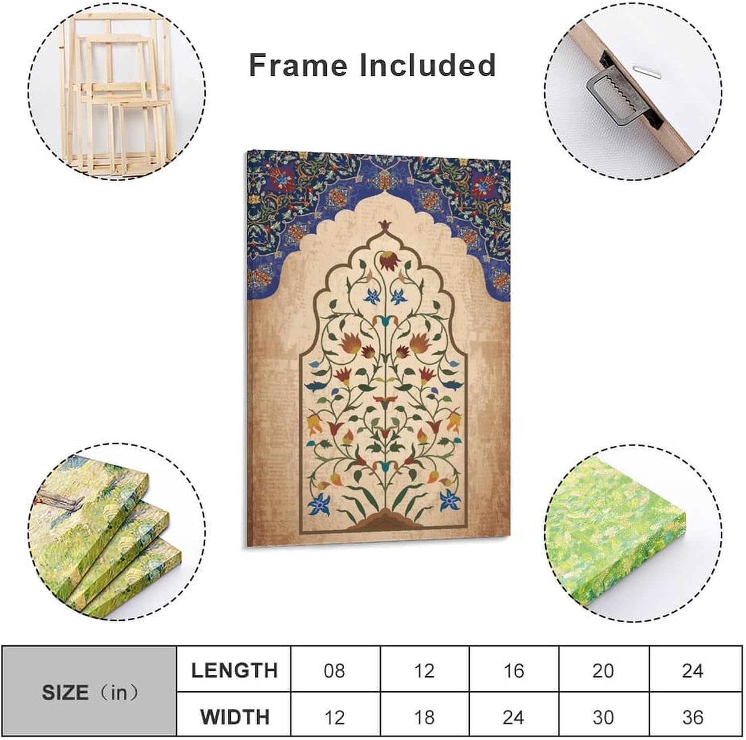 Mughal Wall Art, Arabian Ladies Painting Poster Persian Floral Peacock Art Poster Wall Art Painting Canvas Painting Posters and Prints Wall Art Pictures for Living Room Bedroom Decor 12X18Inch(30X45C