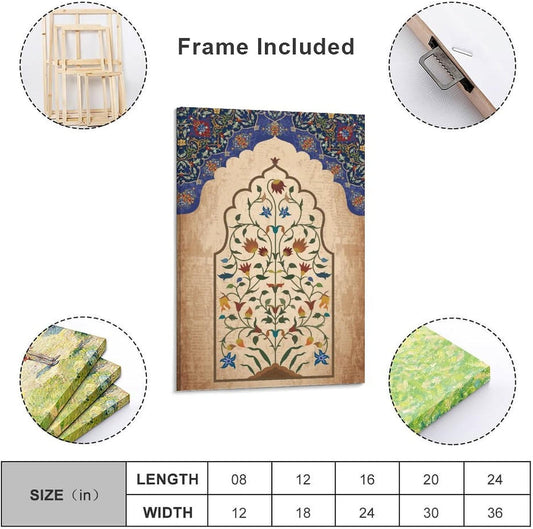 Mughal Wall Art, Arabian Ladies Painting Poster Persian Floral Peacock Art Poster Wall Art Painting Canvas Painting Posters and Prints Wall Art Pictures for Living Room Bedroom Decor 12X18Inch(30X45C