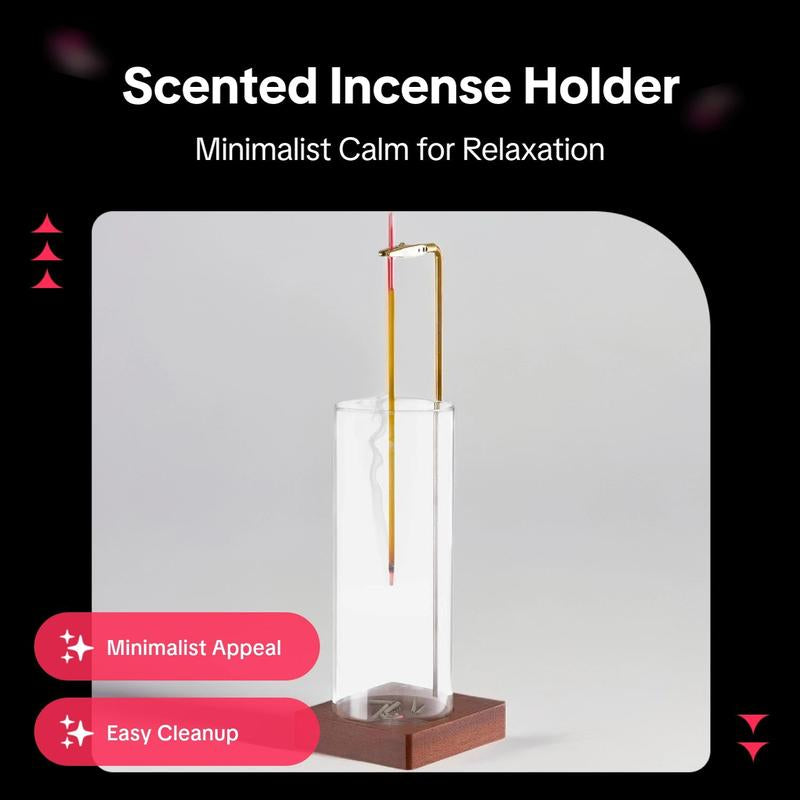 Scented Incense Holder without Incense, Desktop Ash Catcher Incense Holder with Wood Base, Room Accessories, Aroma Home Fragrance Decor for Meditation Yoga Relaxation, Home Decor, Aroma, for Room Scents, Glass
