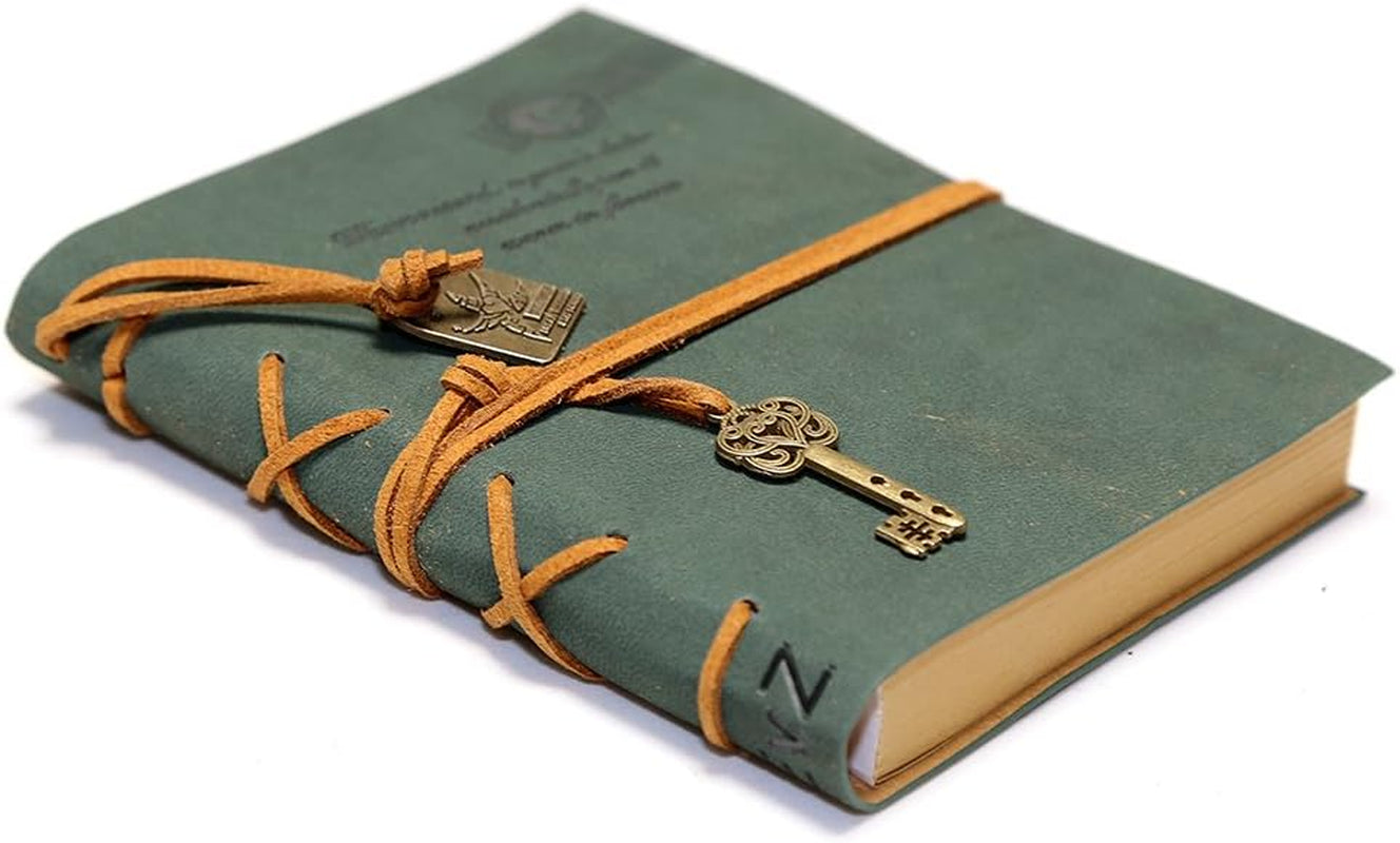 Leather Writing Journal Notebook, Classic Key Bound Retro Vintage Notebook Diary Sketchbook Gifts with Unlined Travel Journals to Write in for Girls and Boys Notepad Guest Book, Dark Green