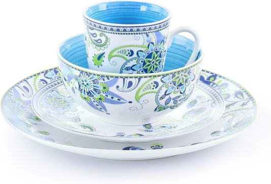Blue Crush 16 Piece round Porcelain Dinnerware Set
