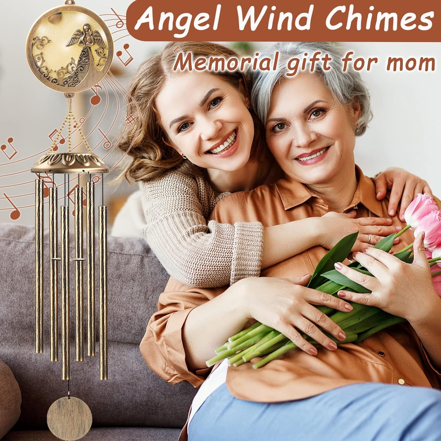 Wind Chimes, Solar Angel Wind Chimes Deep Tone, Memorial Gift for Mom/Grandma/Women, Windchimes Outdoor Clearance, Mother Garden/Patio/Yard Decor