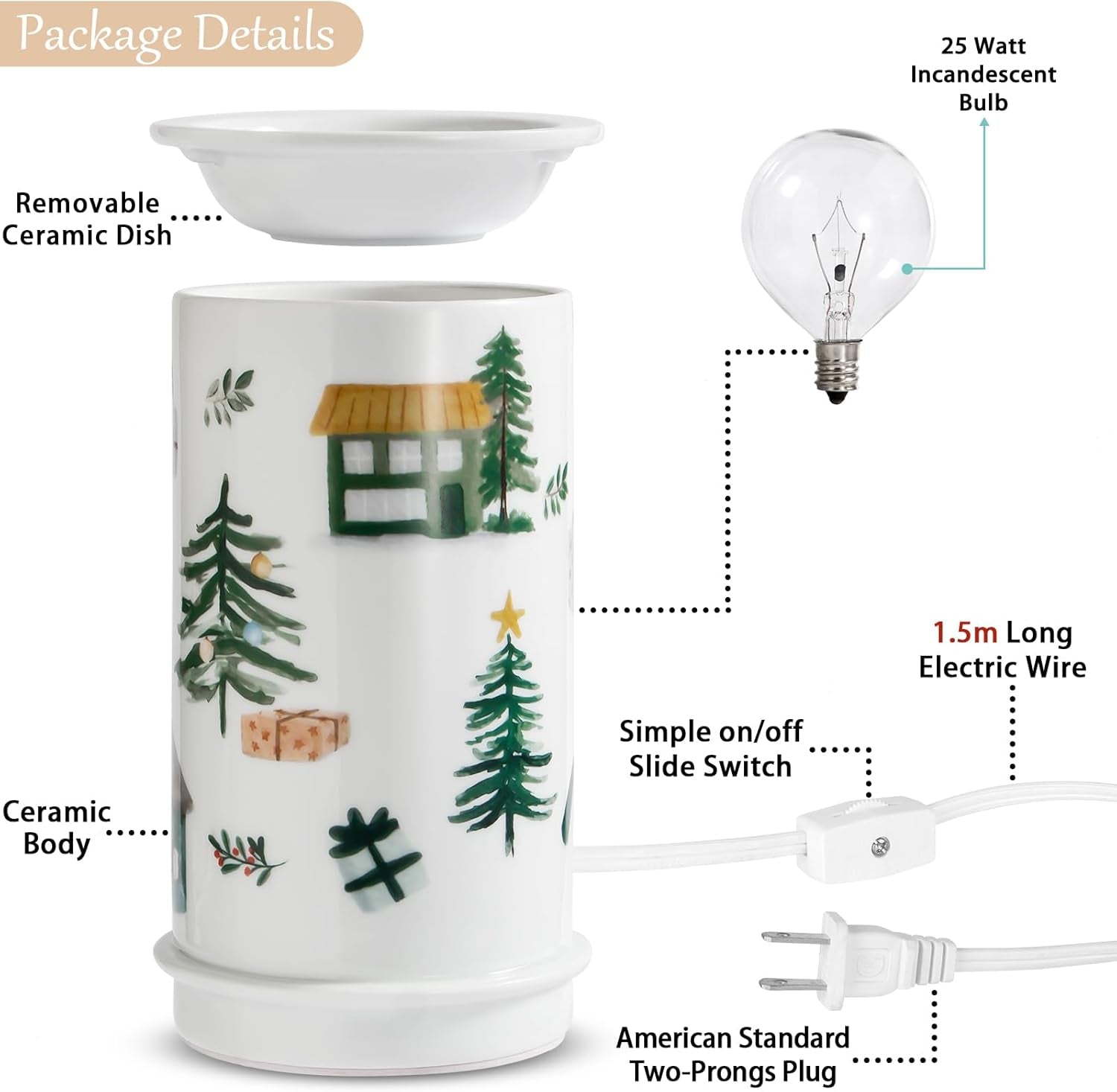 Ceramic Wax Melt Warmer,Candle Wax Warmer for Scented Wax Melter,Electric Wax Melts Wax Cubes Candle Lamp for Home Office Decor,Wax Burner as for Family and Friend, Farmhouse