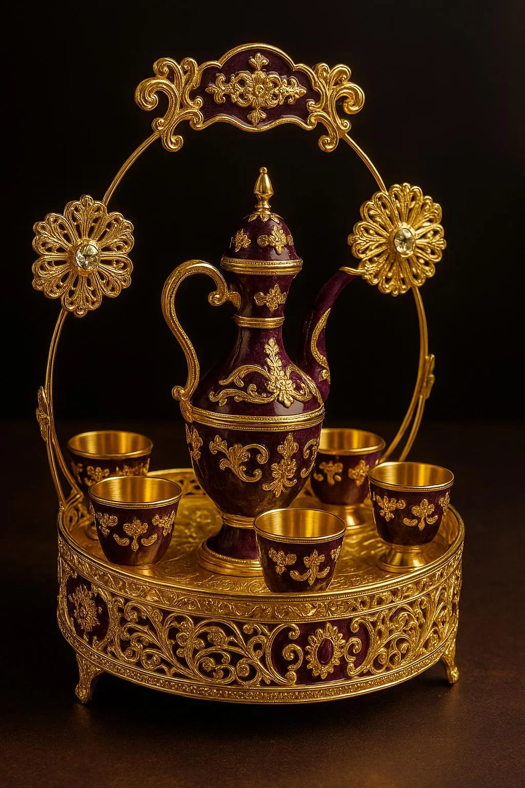 Luxury Arabian Tea Set | Gold-Plated Decorative Dallah & Cups |  Middle Eastern Decor