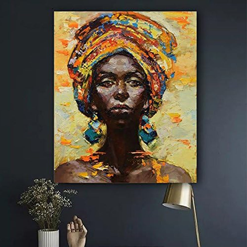 African American Woman Art Black Art Handmade Thick Textured Oil Paintings Canvas Wall Art for Living Room Bedroom Abstract Africa Pictures Artwork Wooden Framed African Life 24"X36"